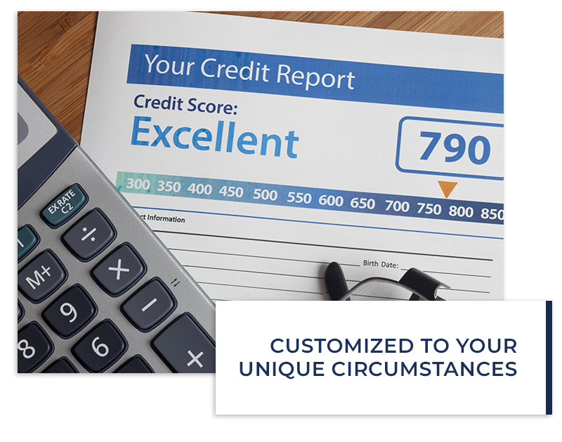 Featured Image 1 photo of printed credit report next to calculator